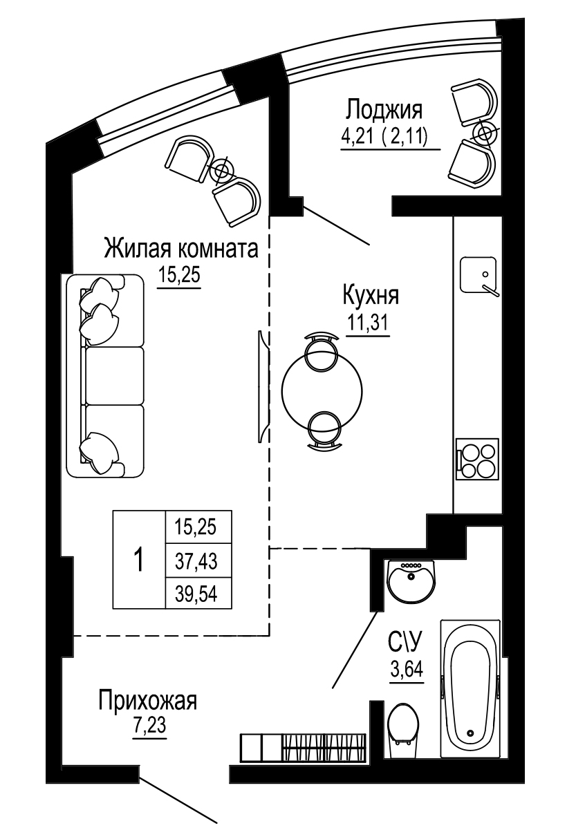 Купить 1-комн. квартира 39.63 м² 26 этаж в ЖК «Донская слобода» от  застройщика - СМУ1