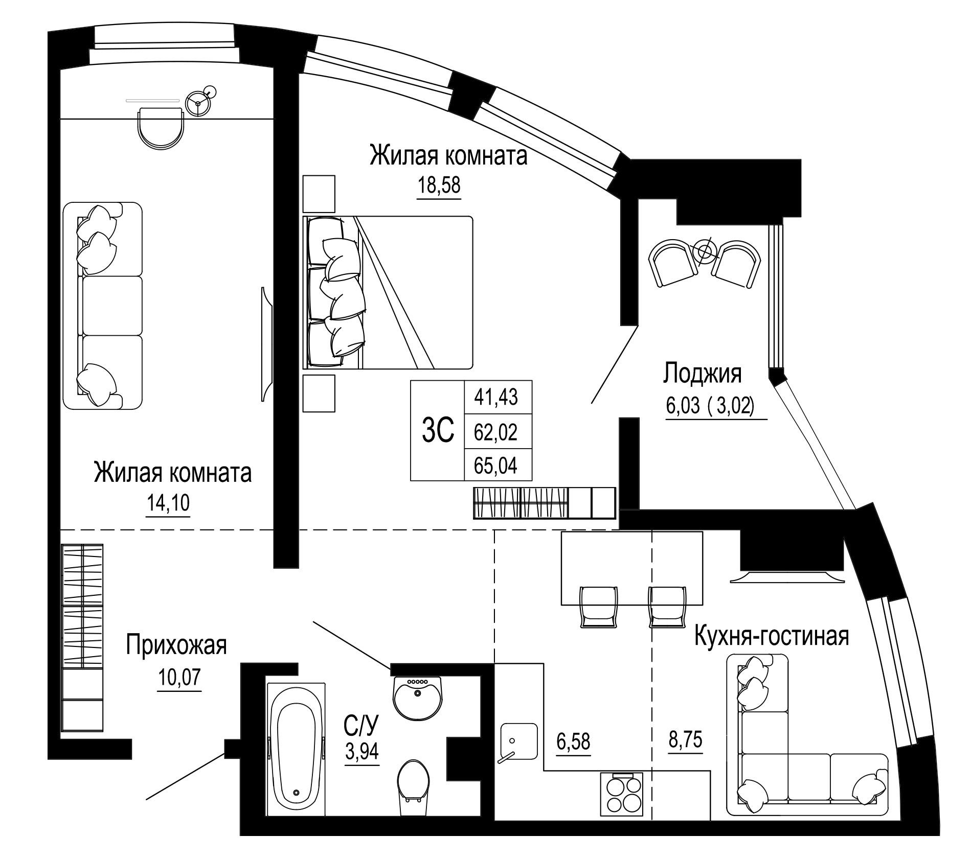 Купить 3-комн. квартира 65.65 м² 17 этаж в ЖК «Донская слобода» от  застройщика - СМУ1