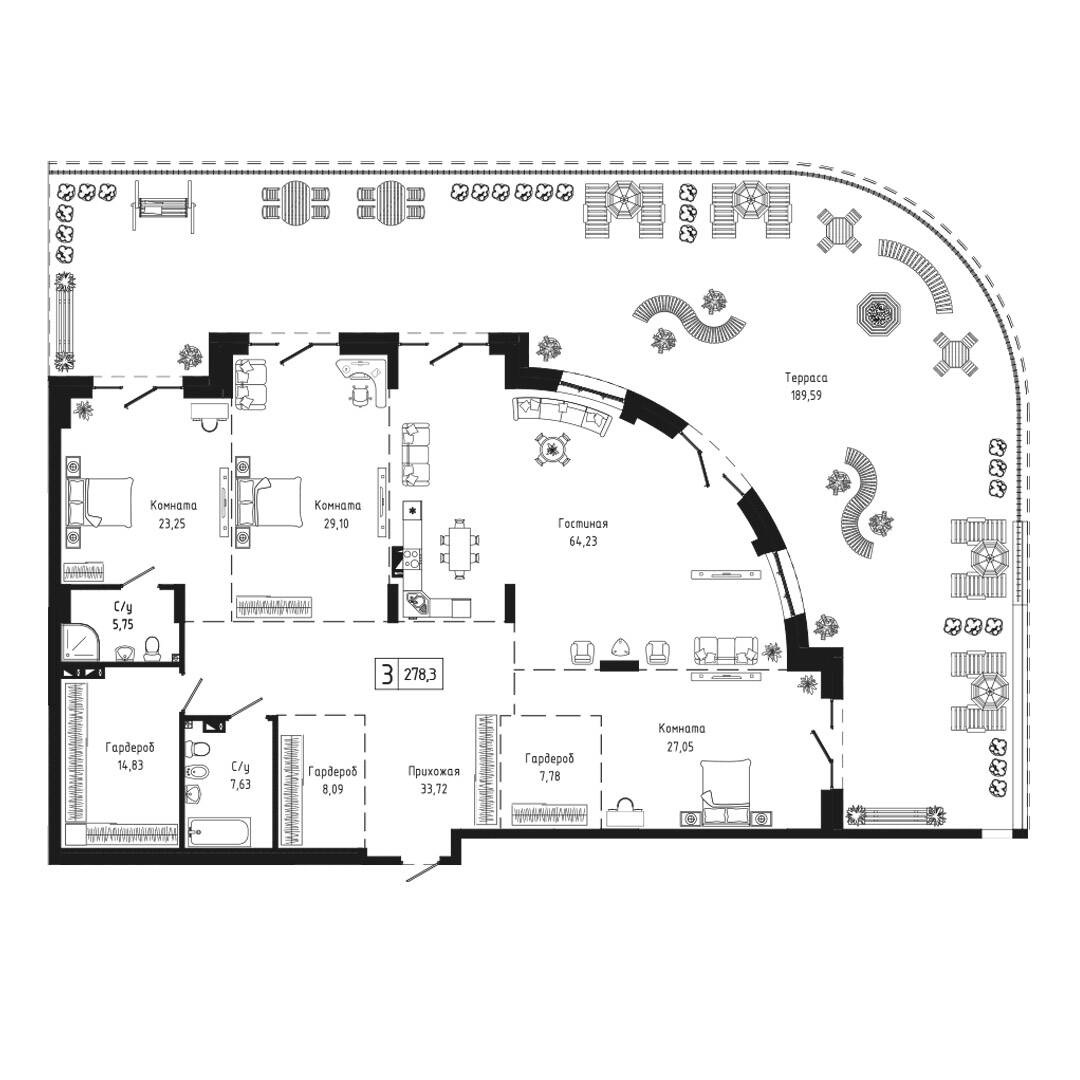 3-комн. квартира 278.3 м²