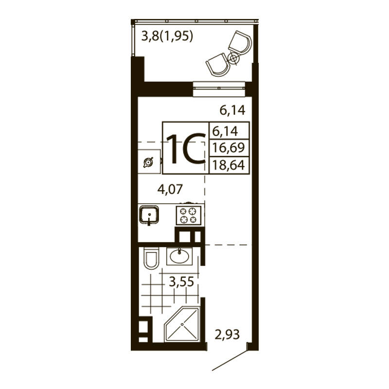 Студия 17.91 м²