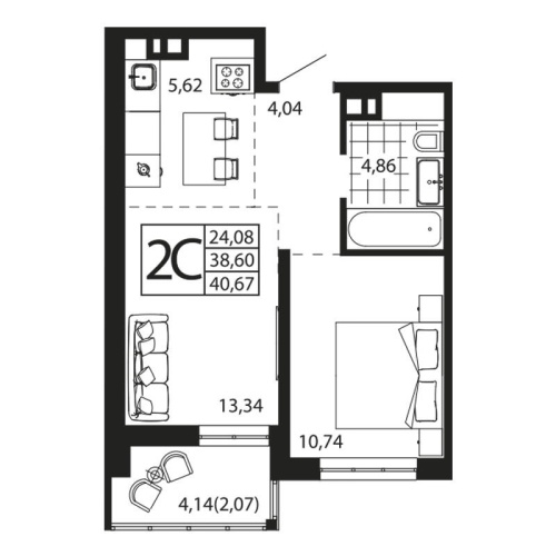 Евро 2-комн. квартира 39.95 м²