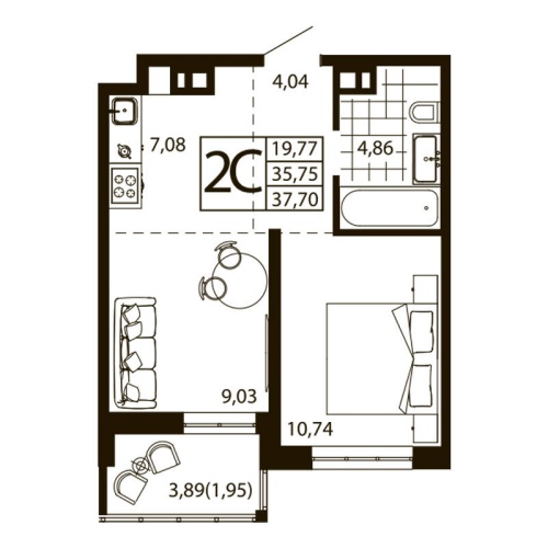 Евро 2-комн. квартира 37.7 м²