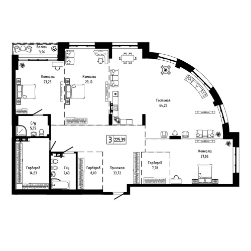 3-комн. квартира 225.39 м²