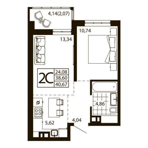 Евро 2-комн. квартира 39.95 м²