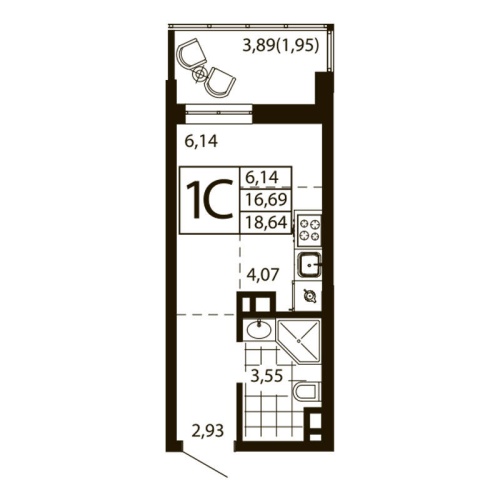Студия 17.91 м²
