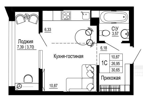1-комн. квартира 30.65 м²