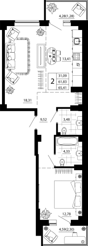 2-комн. квартира 65.41 м²