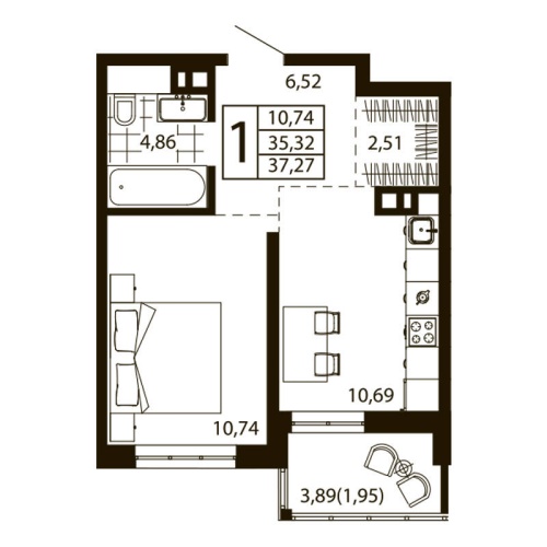 1-комн. квартира 36.1 м²